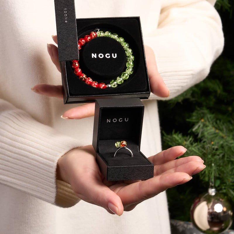 Red Holly x Frosted Mistletoe | .925 Sterling Silver | Firefly Glass Bracelet