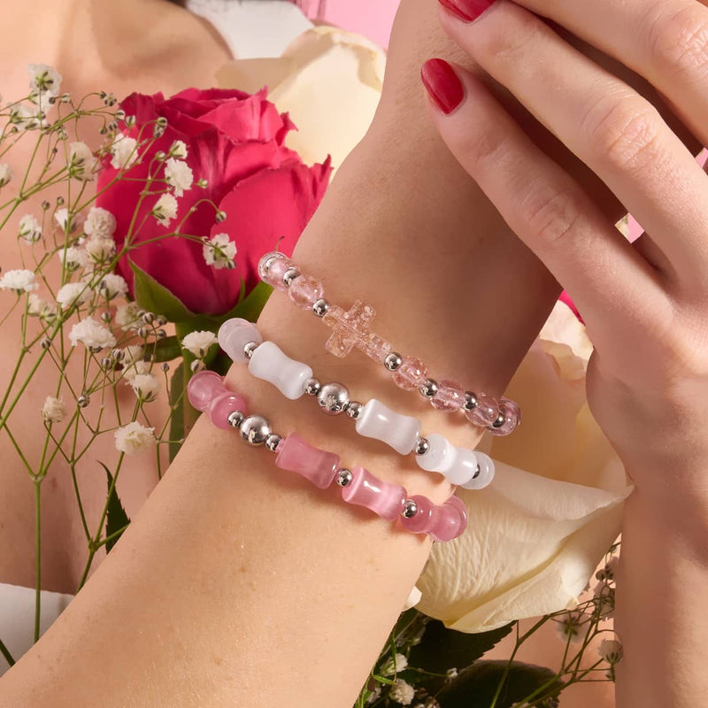Eau de rose | Argent | Bracelet en verre Firefly Cross