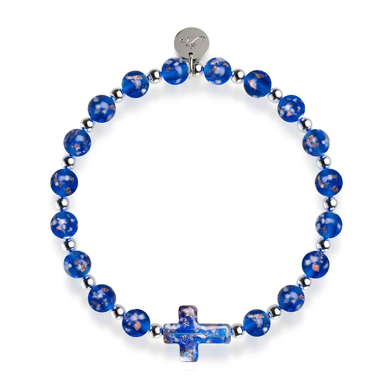 Sapphire | Silver | Firefly Glass Cross Bracelet
