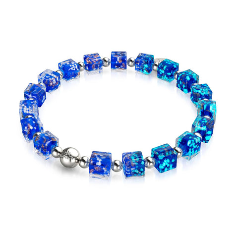 Saphir | Argent | Bracelet galet en verre Firefly