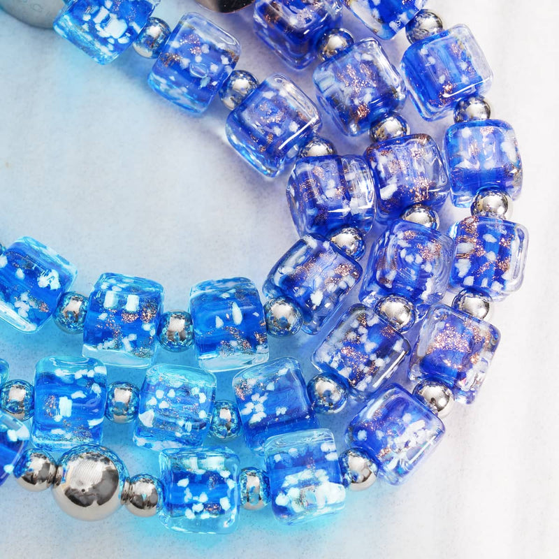 Sapphire | Silver | Firefly Glass Pebble Bracelet