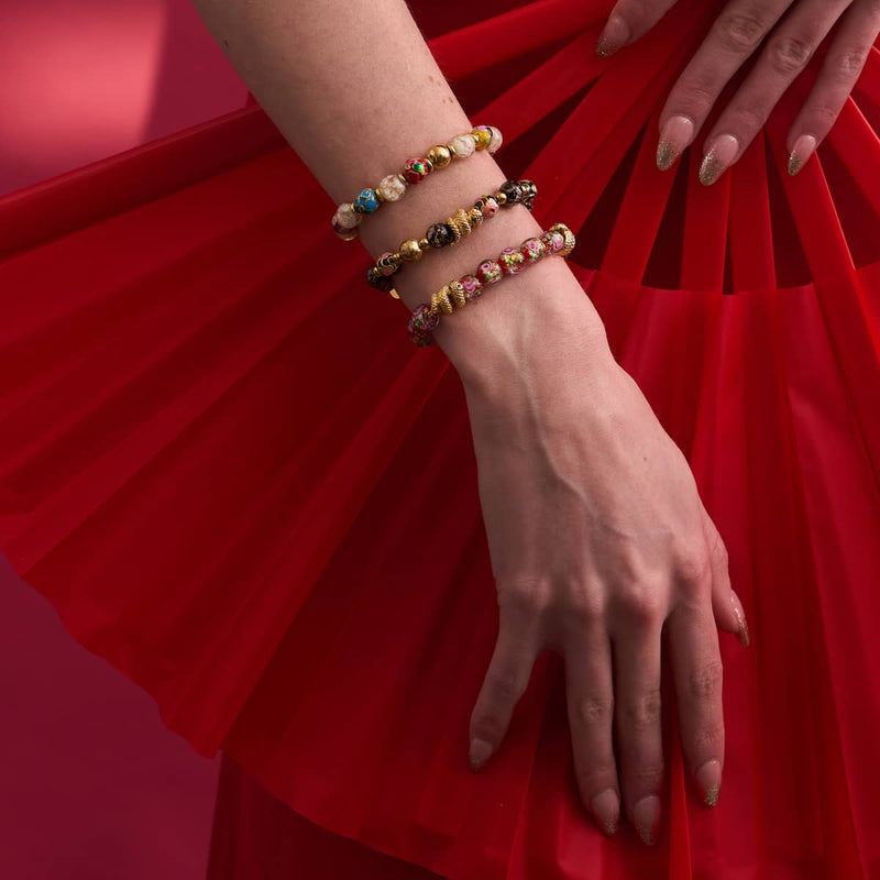 Bracelet serpent en verre et luciole en onyx et dragon d'ombre | Lotus en émail