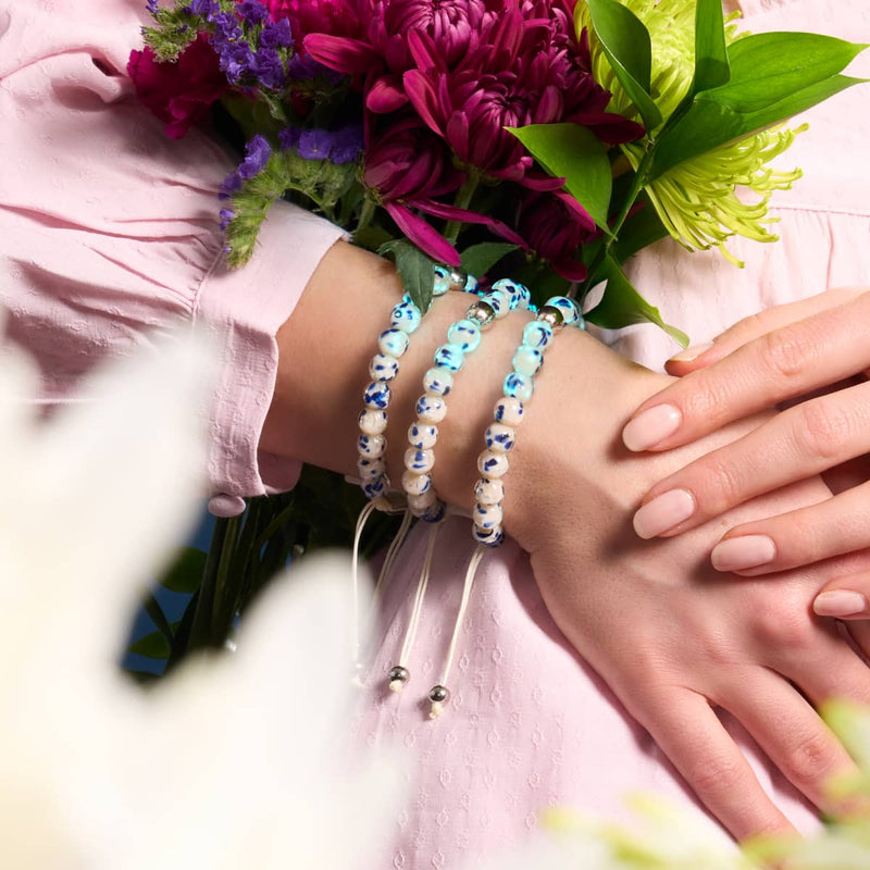 Vagues étoilées | Argent | Bracelet en macramé en verre Firefly