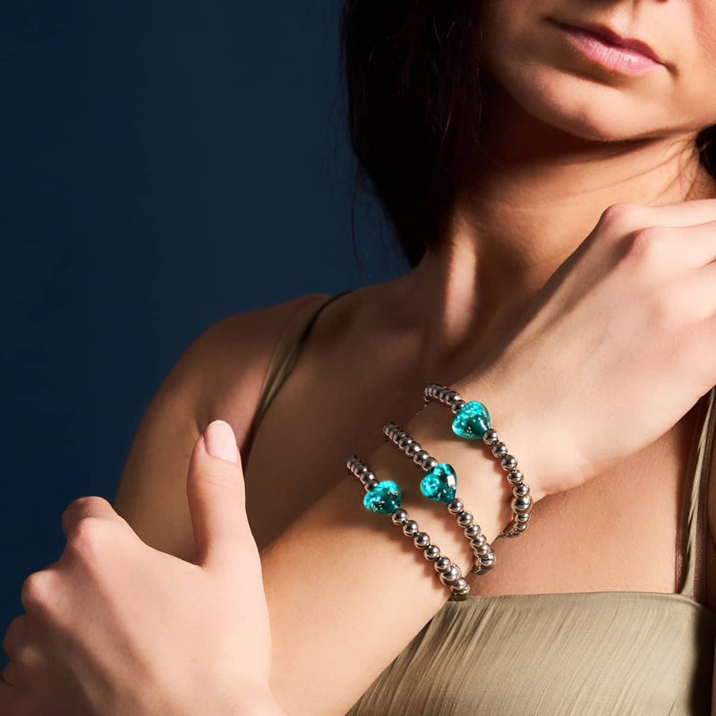 Teal | Firefly Glass Hearts Essence Bracelet