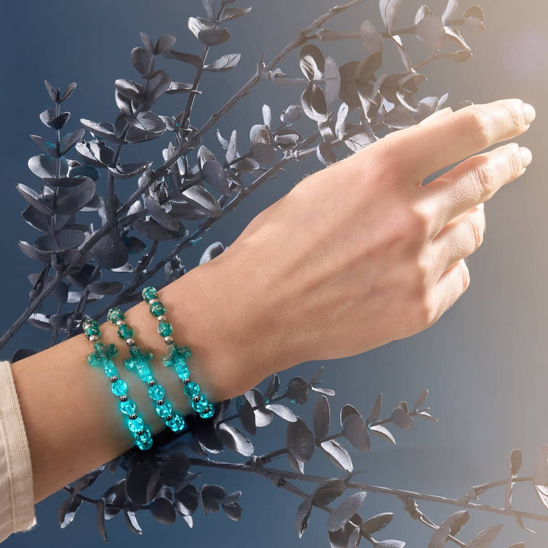 Bracelet en verre Firefly Cross bleu sarcelle | argent