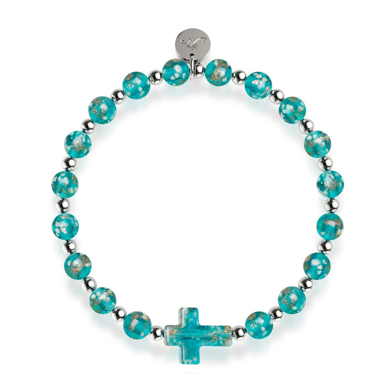 Bracelet en verre Firefly Cross bleu sarcelle | argent