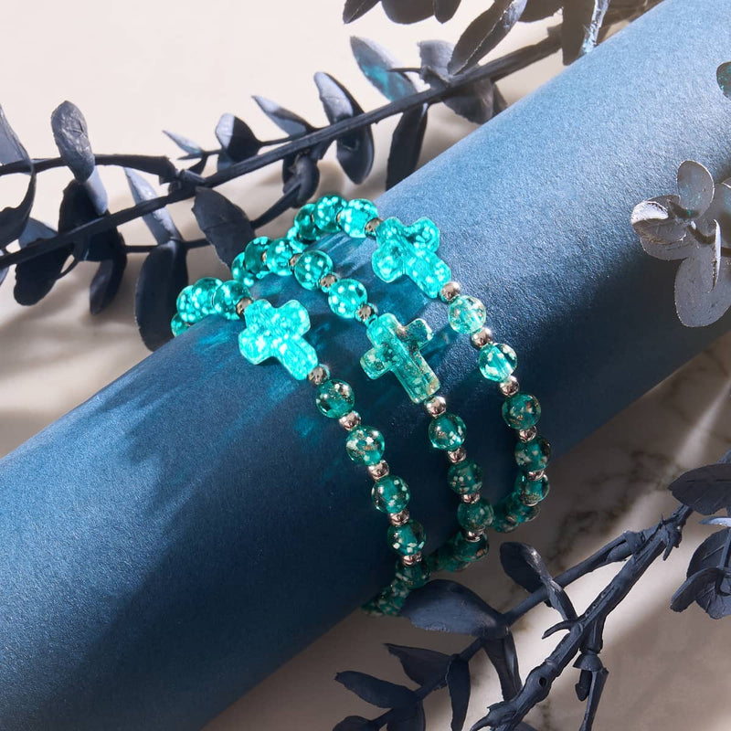 Bracelet en verre Firefly Cross bleu sarcelle | argent