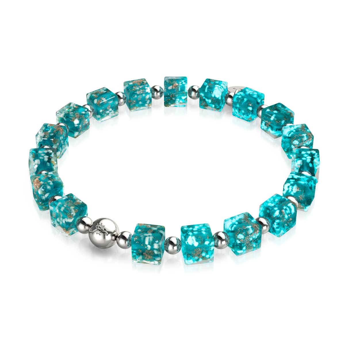 Bracelet en galets de verre Firefly | Argent | Bleu sarcelle