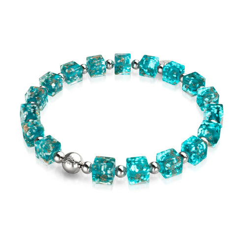 Teal | Silver | Firefly Glass Pebble Bracelet