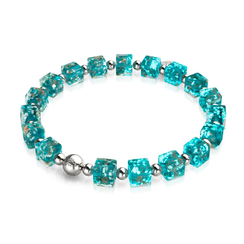 Bracelet en galets de verre Firefly | Argent | Bleu sarcelle
