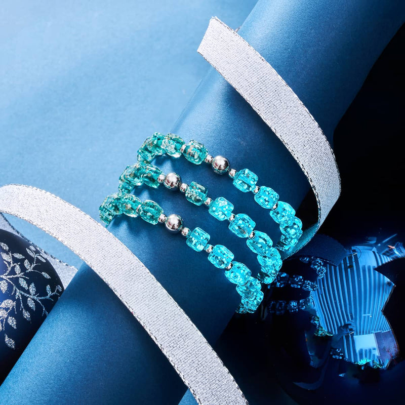 Bracelet en galets de verre Firefly | Argent | Bleu sarcelle