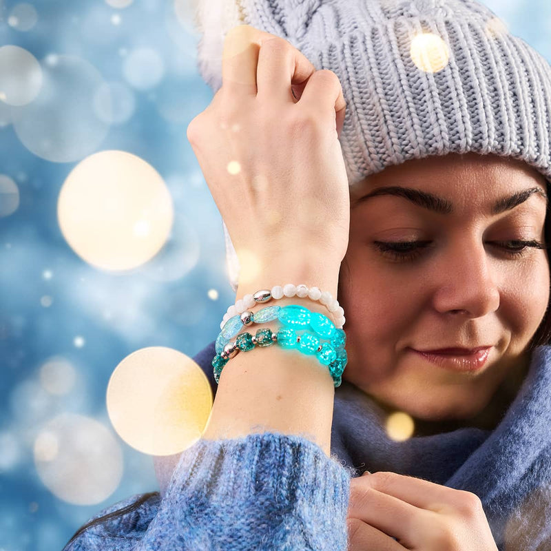 Bracelet en galets de verre Firefly | Argent | Bleu sarcelle