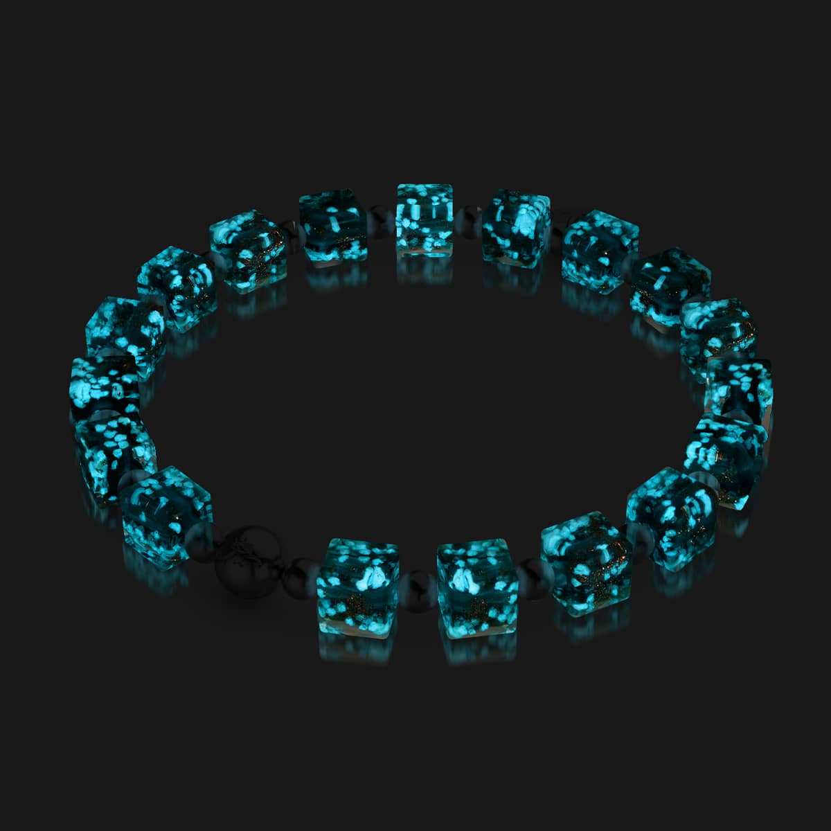 Bracelet en galets de verre Firefly | Argent | Bleu sarcelle