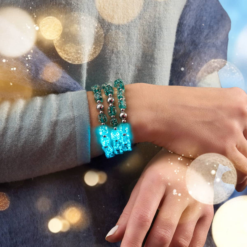 Bracelet en galets de verre Firefly | Argent | Bleu sarcelle