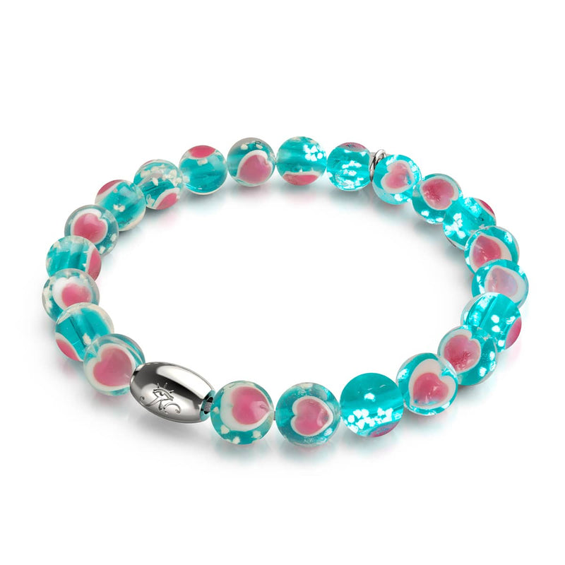 Bracelet Love en verre Firefly en argent sterling 925 bleu sarcelle x rose