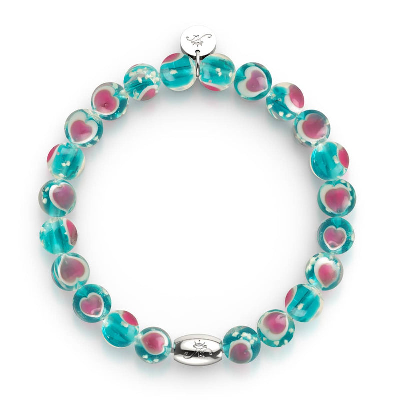 Bracelet Love en verre Firefly en argent sterling 925 bleu sarcelle x rose