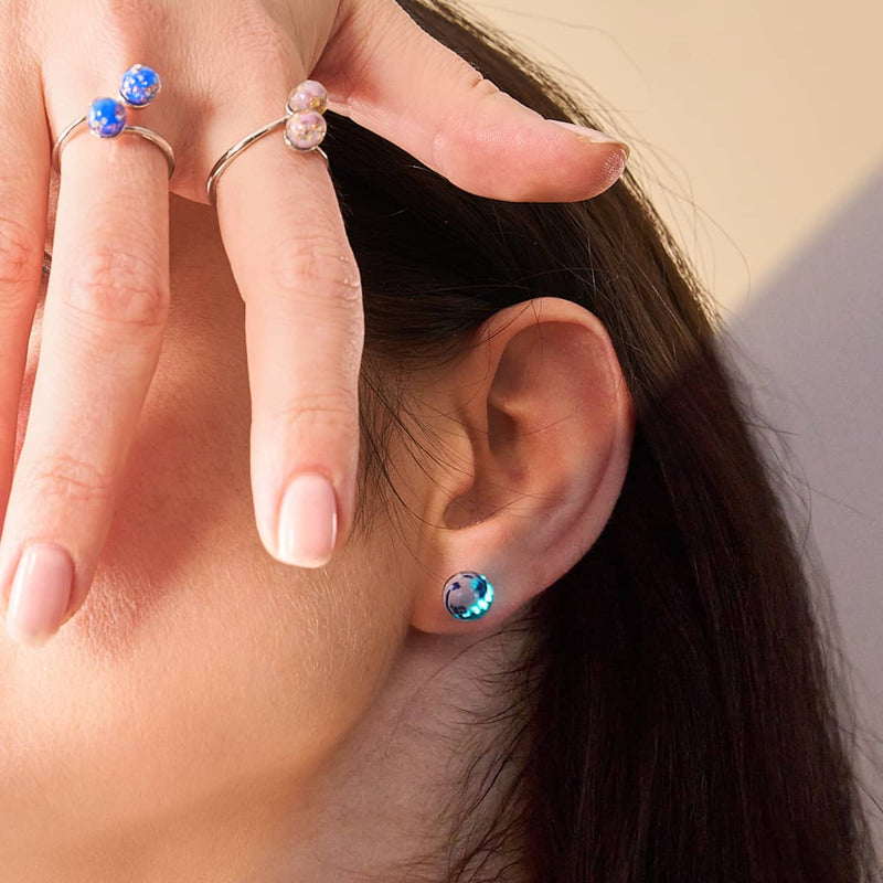 Boucles d'oreilles à tige en verre Firefly | Argent sterling 925 | Iris bleu