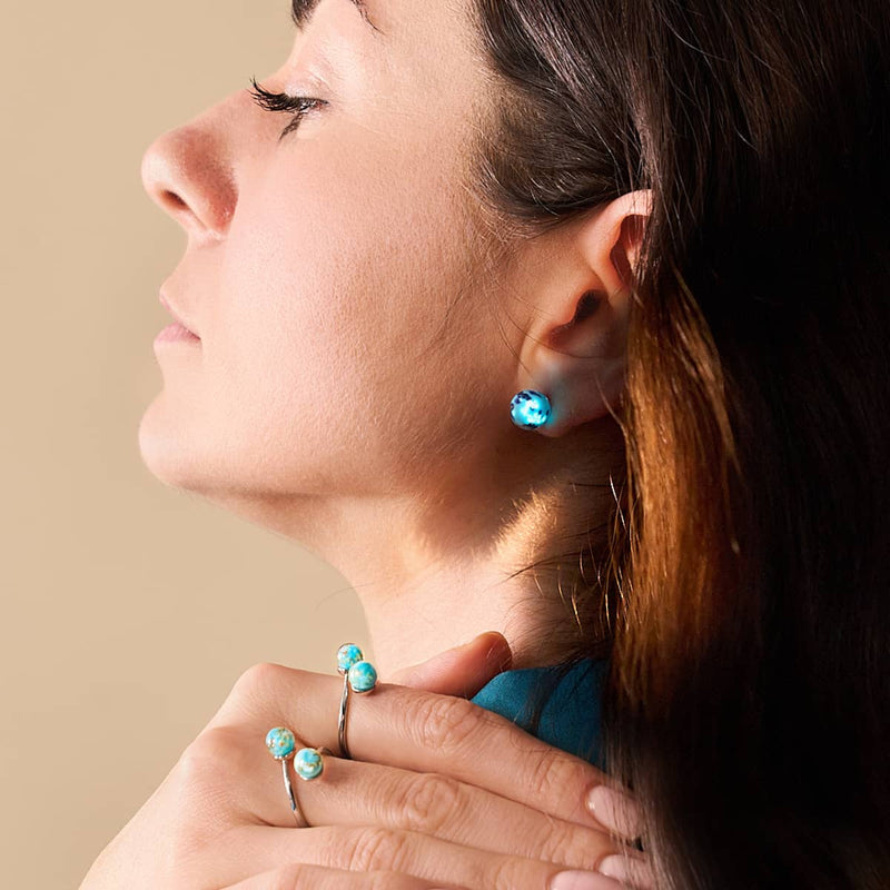 Boucles d'oreilles à tige en verre Firefly | Argent sterling 925 | Blue Seaspray