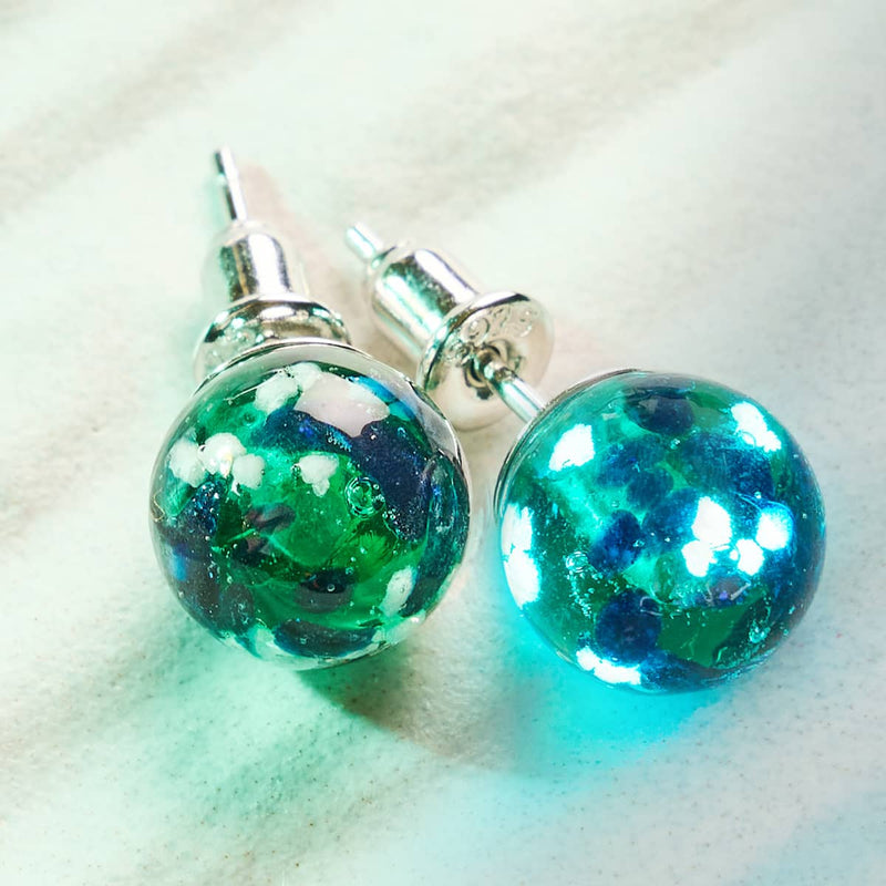 Boucles d'oreilles à tige en verre Firefly | Argent sterling 925 | Trèfle bleu