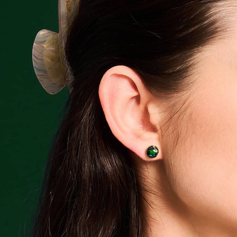 Boucles d'oreilles à tige en verre Firefly | Argent sterling 925 | Trèfle bleu