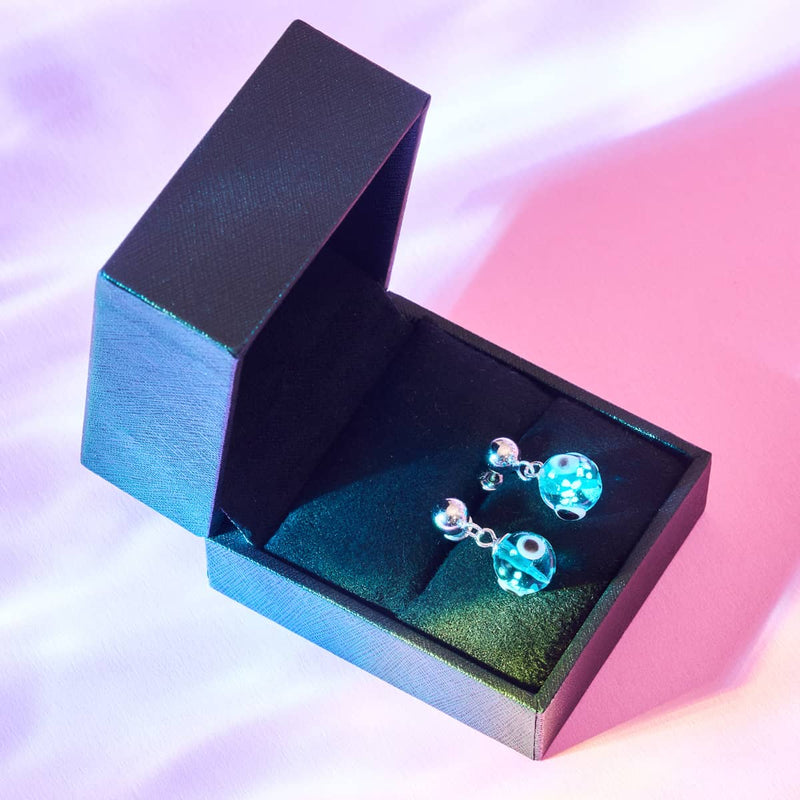 Boucles d'oreilles à tige en forme de goutte d'eau en verre Firefly Evil Eye en argent sterling 925