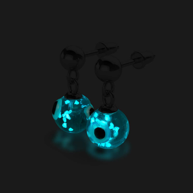 Teal | .925 Sterling Silver | Firefly Glass Evil Eye Drop Stud Earrings