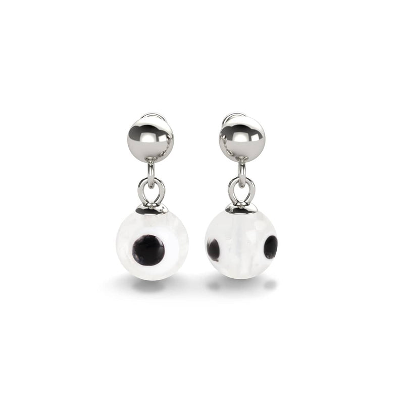 Boucles d'oreilles à tige en forme de goutte d'eau en verre Firefly Evil Eye en argent sterling 925 blanc