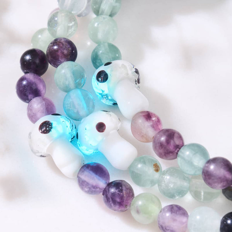 Bracelet en fluorite | Argent sterling 925 | Pierre précieuse en forme de champignon en verre Firefly