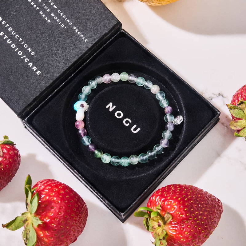 Bracelet en fluorite | Argent sterling 925 | Pierre précieuse en forme de champignon en verre Firefly