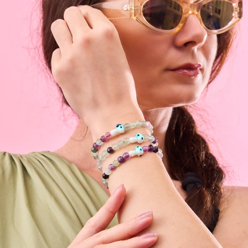 Bracelet en fluorite | Argent sterling 925 | Pierre précieuse en forme de champignon en verre Firefly