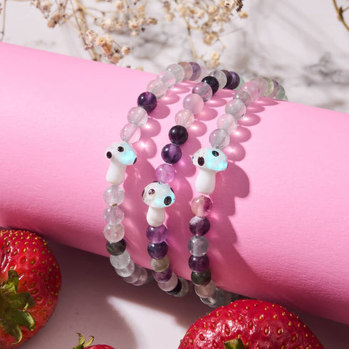 Bracelet en fluorite | Argent sterling 925 | Pierre précieuse en forme de champignon en verre Firefly