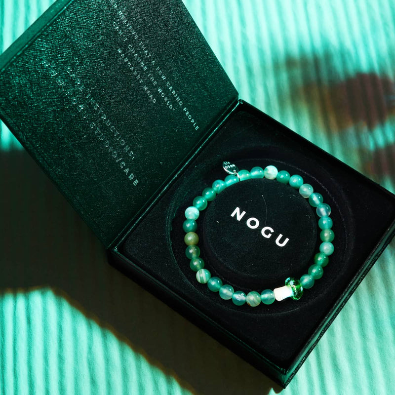 Agate verte | Argent sterling 925 | Bracelet en pierre précieuse en forme de champignon en verre Firefly