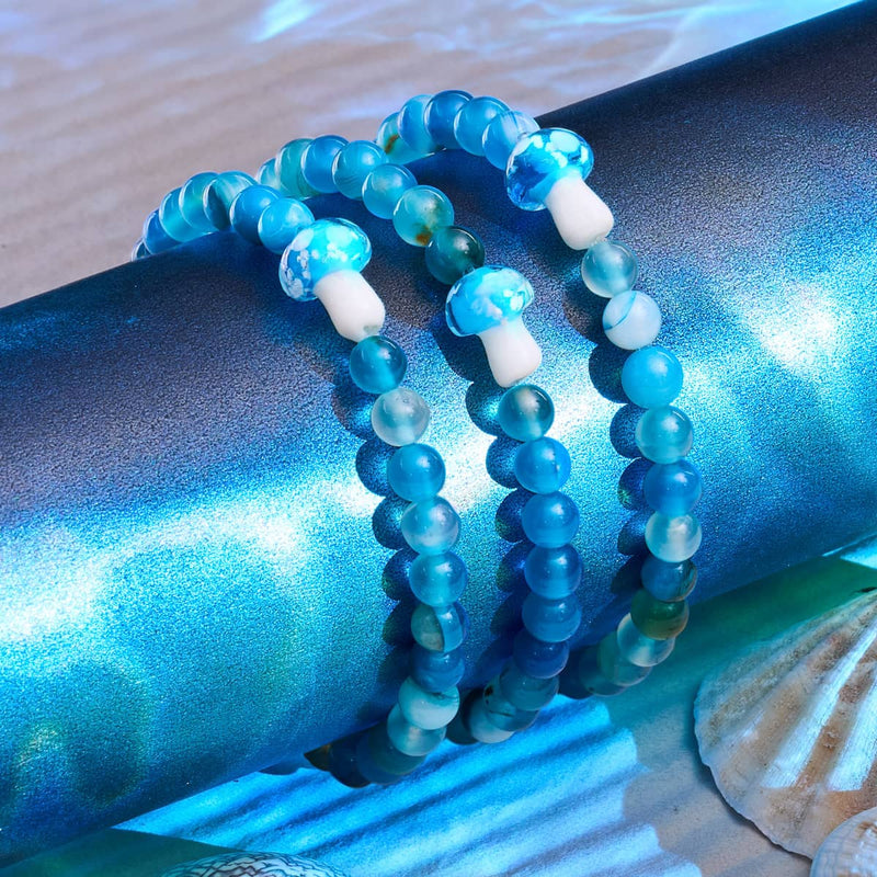 Bracelet en agate bleu clair | Argent sterling 925 | Pierre précieuse en forme de champignon en verre Firefly