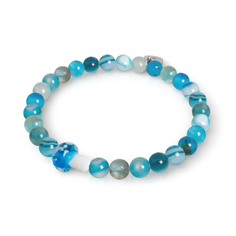 Bracelet en agate bleu clair | Argent sterling 925 | Pierre précieuse en forme de champignon en verre Firefly