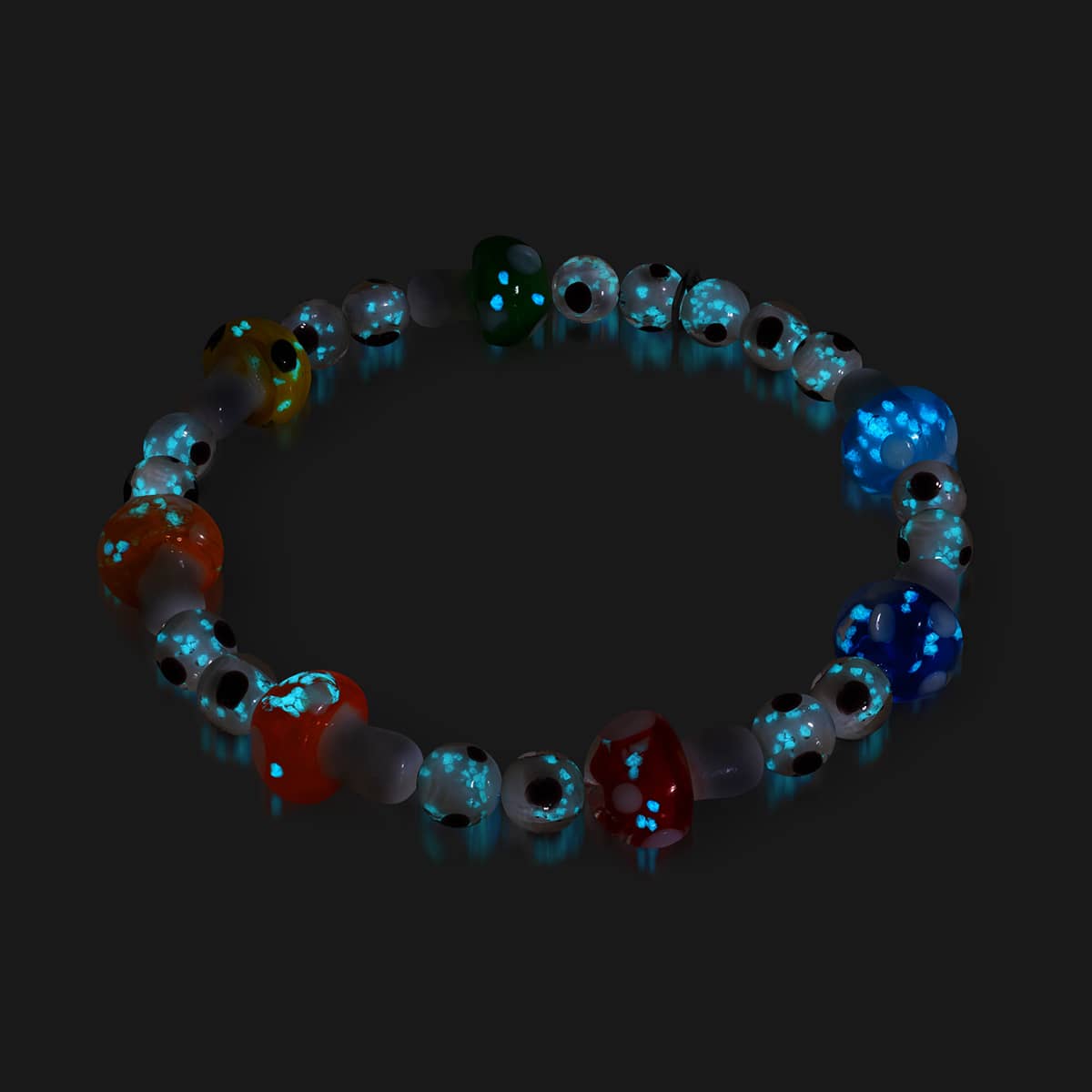 Rainbow | .925 Sterling Silver | Deluxe Firefly Glass Mushroom Bracelet