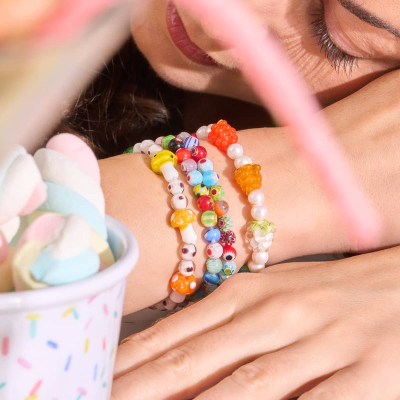 Rainbow | .925 Sterling Silver | Deluxe Firefly Glass Mushroom Bracelet