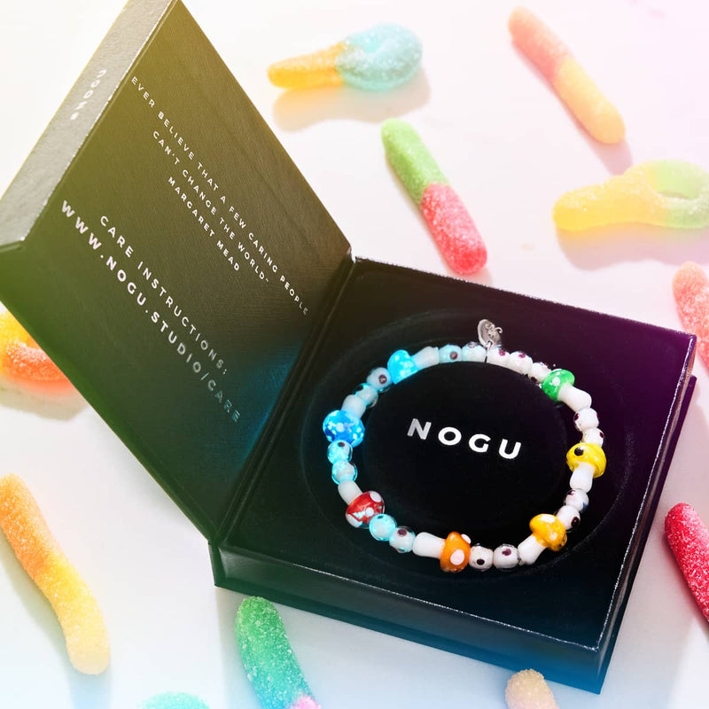 Rainbow | .925 Sterling Silver | Deluxe Firefly Glass Mushroom Bracelet