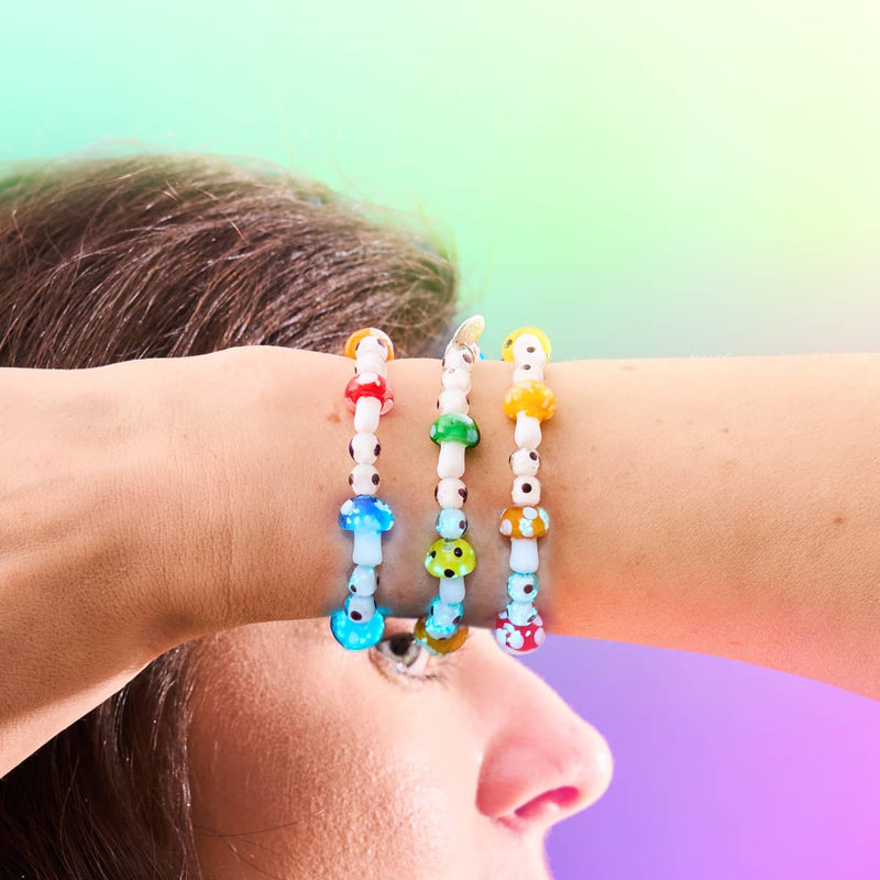 Rainbow | .925 Sterling Silver | Deluxe Firefly Glass Mushroom Bracelet