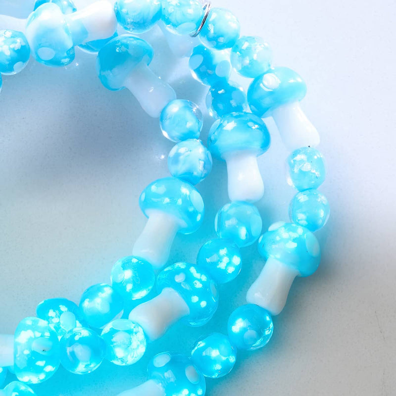 Bracelet de luxe en forme de champignon en verre Firefly | Argent sterling 925 | Bleu ciel