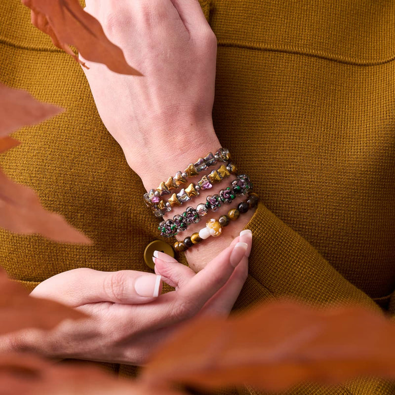 Tigers Eye | .925 Sterling Silver | Firefly Glass Mushroom Gemstone Bracelet