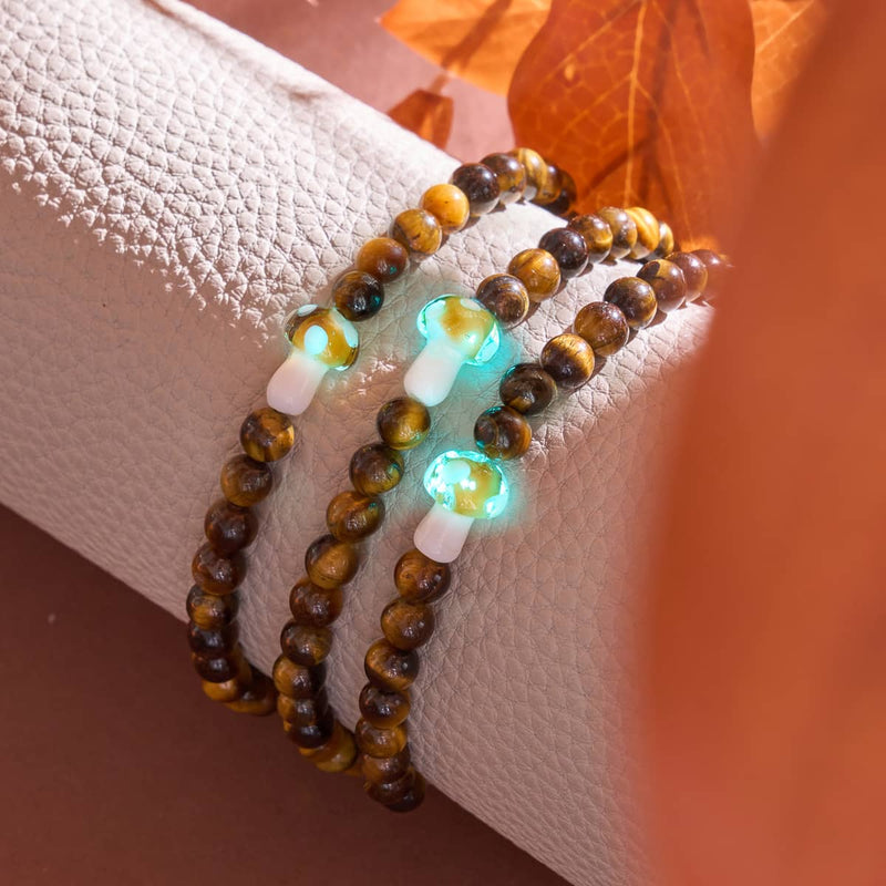 Tigers Eye | .925 Sterling Silver | Firefly Glass Mushroom Gemstone Bracelet
