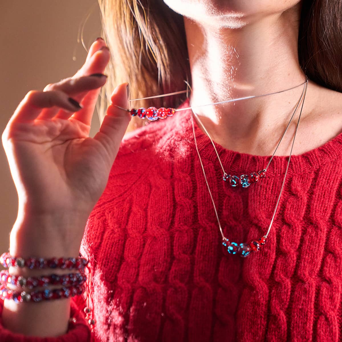 Feu et glace | Argent sterling 925 | Collier avec fermoir infini en verre Firefly