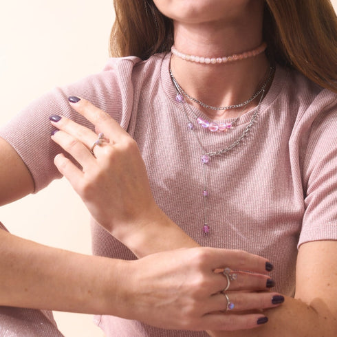 Lilas | Argent | Suspension double cascade de verre Firefly