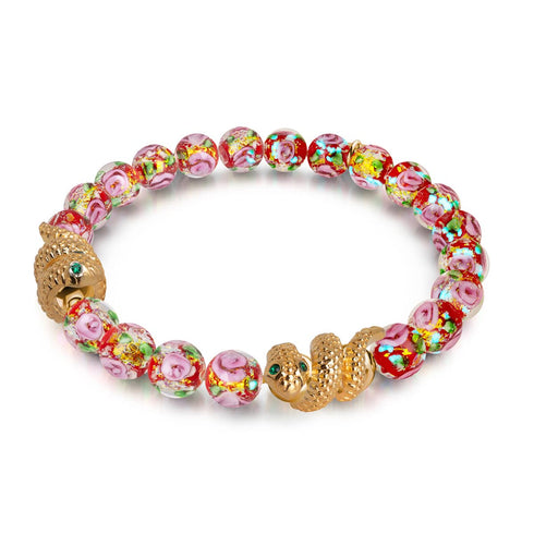 Bracelet serpent doré | Rose en verre avec feu d'artifice