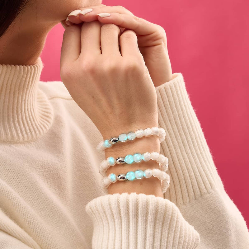 Bracelet en verre arc-en-ciel blanc | Argent sterling 925 | Feu d'artifice