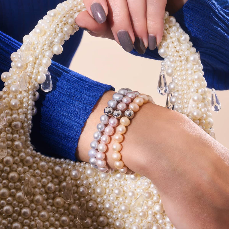 Bracelet en perles d'eau douce | Argent sterling 925 | Rose poudré