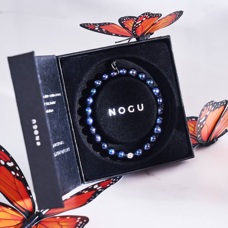 Bracelet en perles d'eau douce bleu nuit | Argent sterling 925