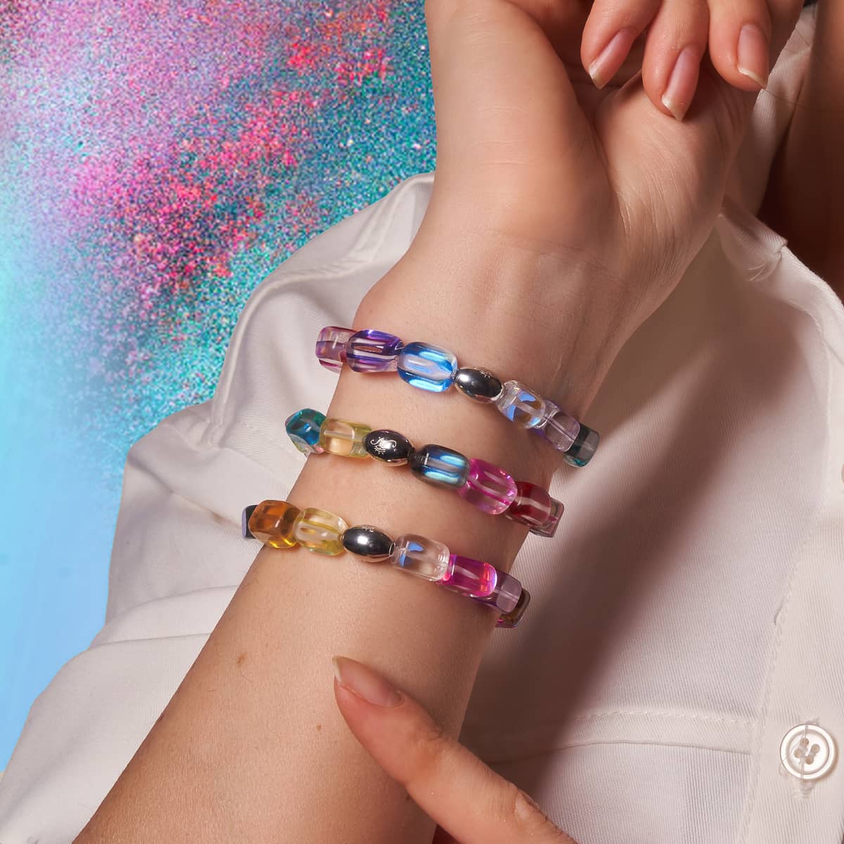 Cosmic Cascade | .925 Sterling Silver | Galaxy Glass Pebble Bracelet