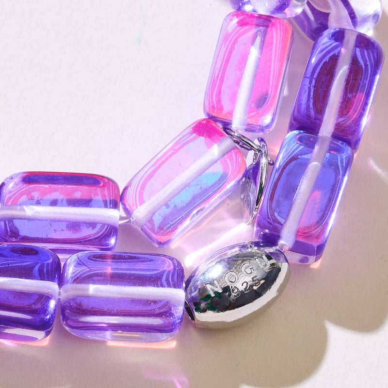 Cosmic Purple | .925 Sterling Silver | Galaxy Glass Pebble Bracelet