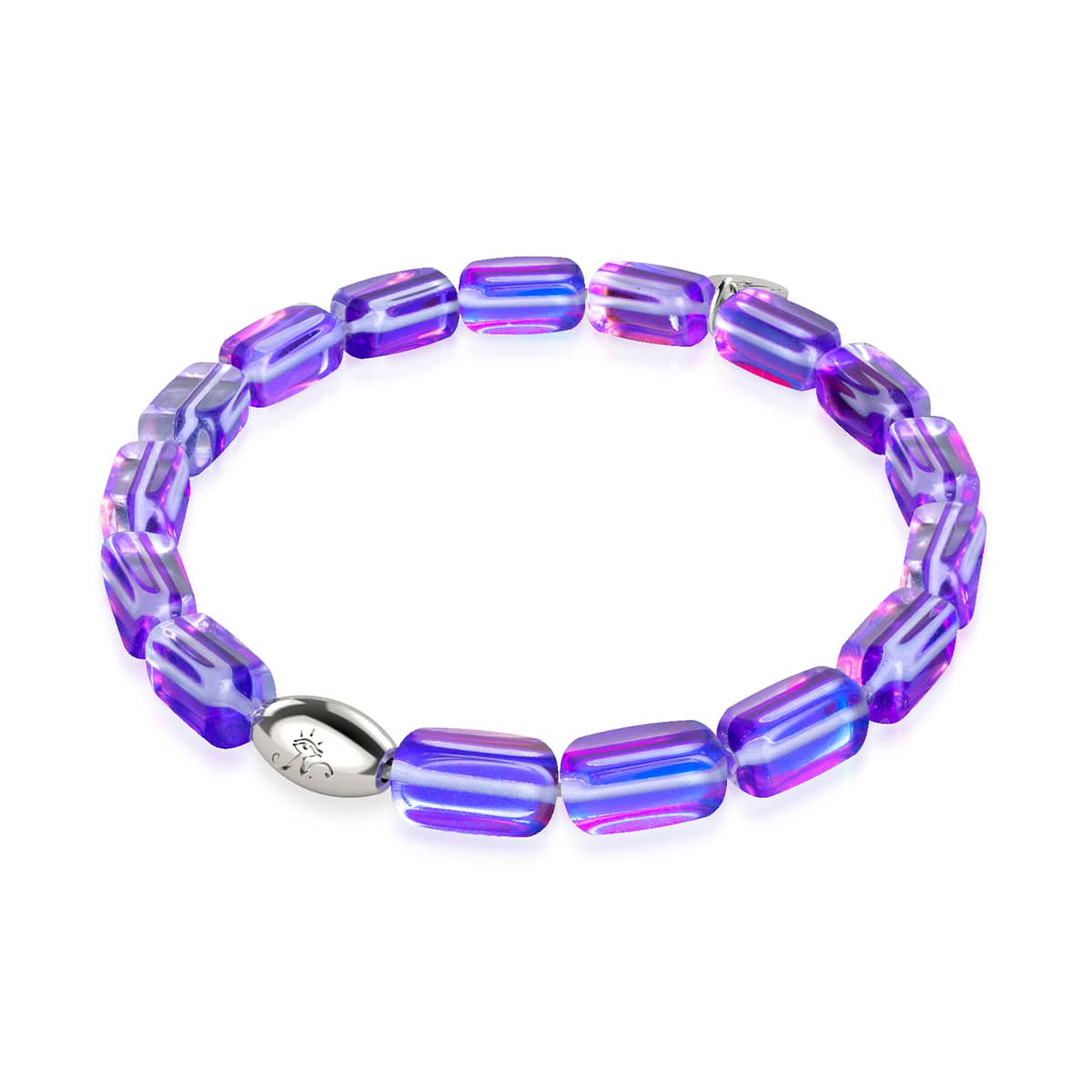 Bracelet galet en verre cosmique violet | Argent sterling 925 |